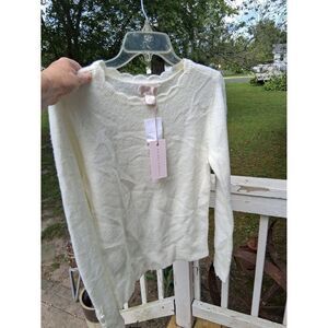 Rachel Parcell Sweater Scalloped Crewneck Small Ivory Cloud Nordstrom  NWT